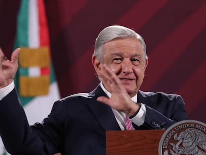 López Obrador en la conferencia de prensa matutina del 29 de mayo, en Palacio Nacional (Ciudad de México).