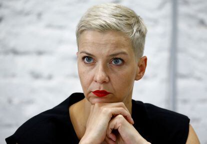 La opositora Maria Kolesnikova, en una conferencia de prensa en Minsk, el 24 de agosto.