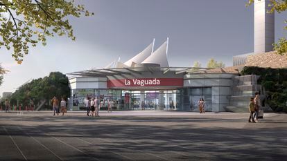 En esta imagen renderizada de la futura reforma de La Vaguada se aprecian los elementos clásicos del centro comercial, especialmente las velas, la vegetación y las cascadas.