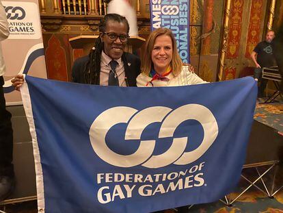 La concejala de Deportes de Valencia, Pilar Bernabé, tras conocerse la designación de la ciudad como sede en 2026 de los Gay Games.