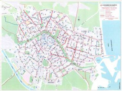Mapa de los carriles bici de Valencia.