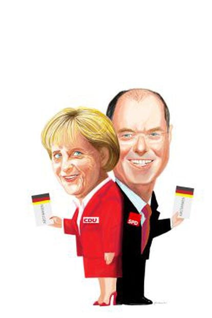Caricatura de Angela Merkel y Peer Steinbr&uuml;ck
