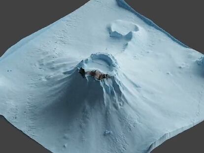 Imagen 3d del volcán submarino en Tonga.