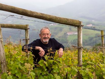 Karlos Arguiñano posa en el viñedo de su bodega K5, en Aia (Gipuzkoa).