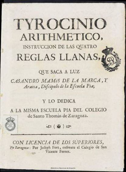 Portada del libro 'Tyrocinio arithmético', de María Andresa Casamayor.