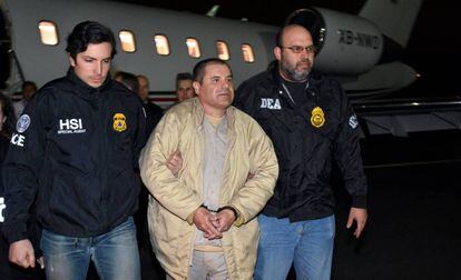 Joaquín El Chapo Guzmán a su llegada a Nueva York.