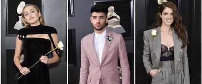 Miley Cyrus, Zayn Malik y Anna Kendrick en los premios Grammy 2018 luciendo rosas blancas.