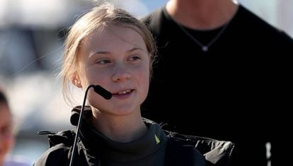 La activista Greta Thunberg este martes en Lisboa.