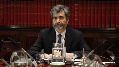 Carlos Lesmes, durante un pleno del Consejo General del Poder Judicial.