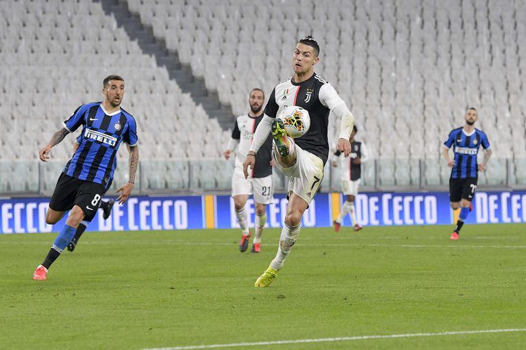 Cristiano Ronaldo, en el partido contra el Inter que se jugó a puerta cerrada.