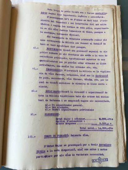 Un dels fulls de les 'Bases per a l’organització d’una milícia republicana', redactades l’abril de 1931.