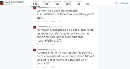 Reacciones de la expresidenta Laura Chinchilla al fallo del tribunal en Twitter.