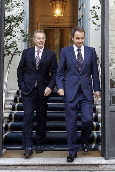 José Luis Rodríguez Zapatero con el entonces primer ministro británico Tony Blair, en 2006, durante una  visita del mandatario a Madrid.