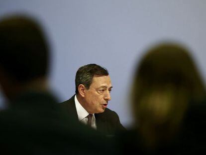 El presidente del BCE, Mario Draghi, durante la rueda de prensa posterior al consejo de gobierno de la entidad