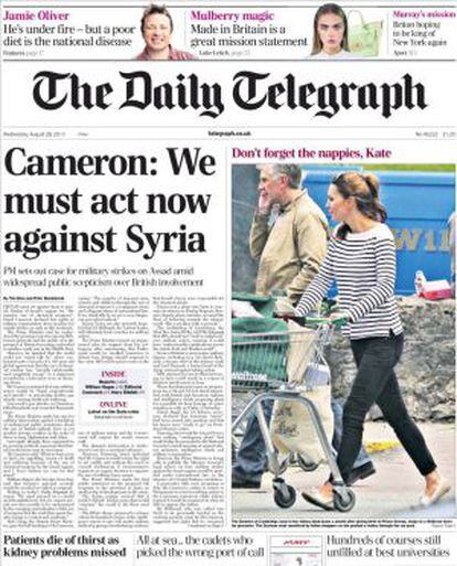 Portada de la edición del miércoles 28 de agosto de 2013 del periódico 'The Daily Telegraph'.