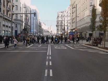 La Gran Vía el primer día de Madrid Central, el viernes pasado.
 