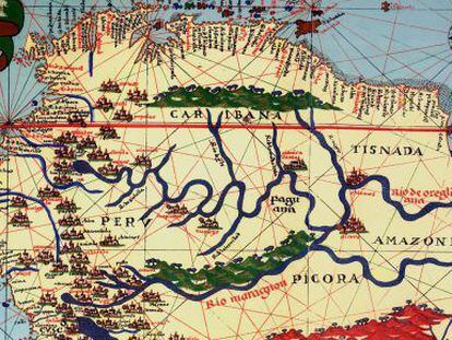 Mapa del Amazonas en el atlas de Joan Martines, de 1587.