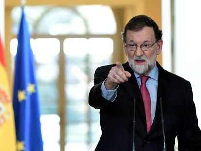 El presidente del Gobierno, Mariano Rajoy, durante su &uacute;ltima conferencia de prensa en 2017. 