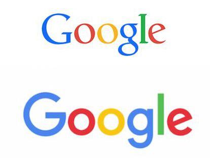 A dalt, el logo de Google fins avui, i a baix, la versió renovada.