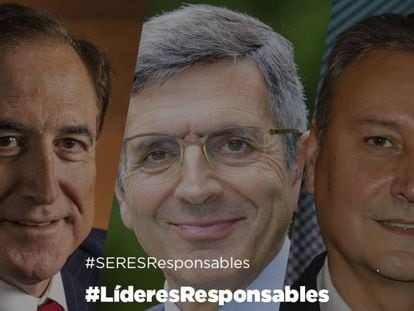 Los presidentes de Mapfre, Antonio Huertas; Fundación Seres, Francisco Román, y Ford España, Jesús Alonso, en una imagen promocional de #LíderesResponsables. 