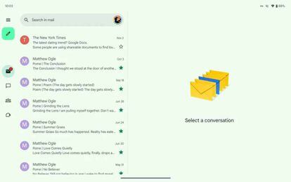 Interfaz Gmail tablet