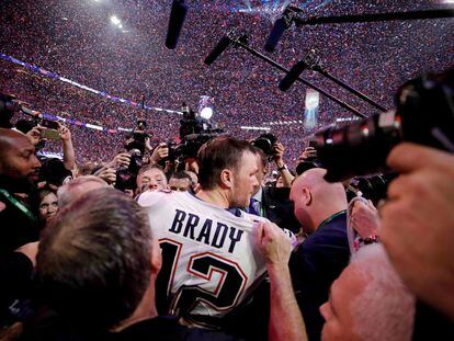 Tom Brady celebra tras jugar el Super Bowl 53 en Atlanta, en 2019.