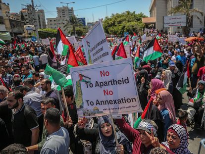 Manifestación contra la anexión de Cisjordania, el miércoles en Gaza.