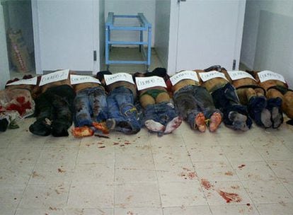 Imagen de nueve de los 12 cuerpos decapitados encontrados este domingo en México.