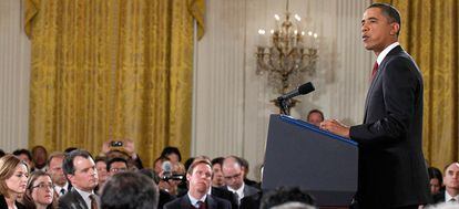 El presidente de EE UU, Barack Obama, comparece ante los medios en Casa Blanca tras la derrota de los demócratas en las elecciones legislativas de medio término.