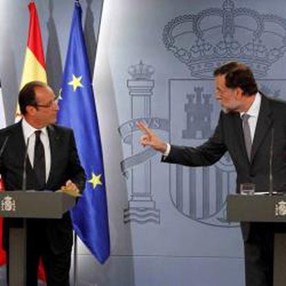 El presidente francés, François Hollande, y el español, Mariano Rajoy, tras reunirse en Moncloa