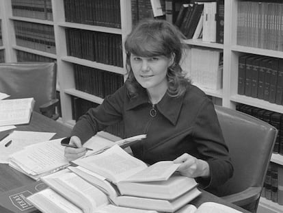 Linda Coffee, Norma McCorvey's attorney, prepares for a case in a photograph taken in February 1972.