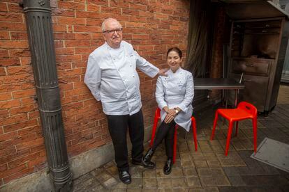 The chefs Elena and Juan Mari Arzak, outside the restaurant in San Sebastián.