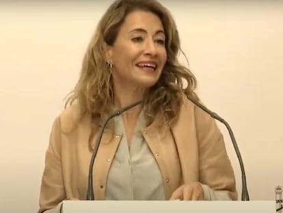 La ministra de Transportes, Raquel Sánchez, esta mañana durante la presentación del DORA.