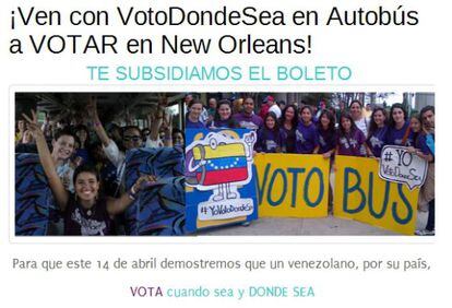 Web que ofrece viajes para votar en Nueva Orleans.