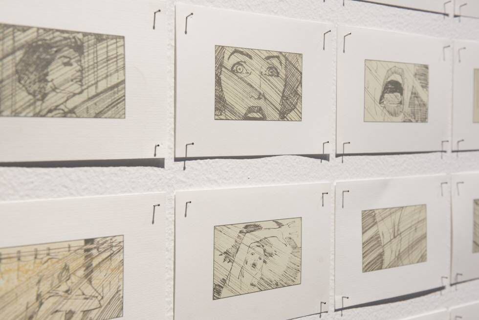 'Storyboard' de la secuencia de la ducha de 'Psicosis', en la exposición.
