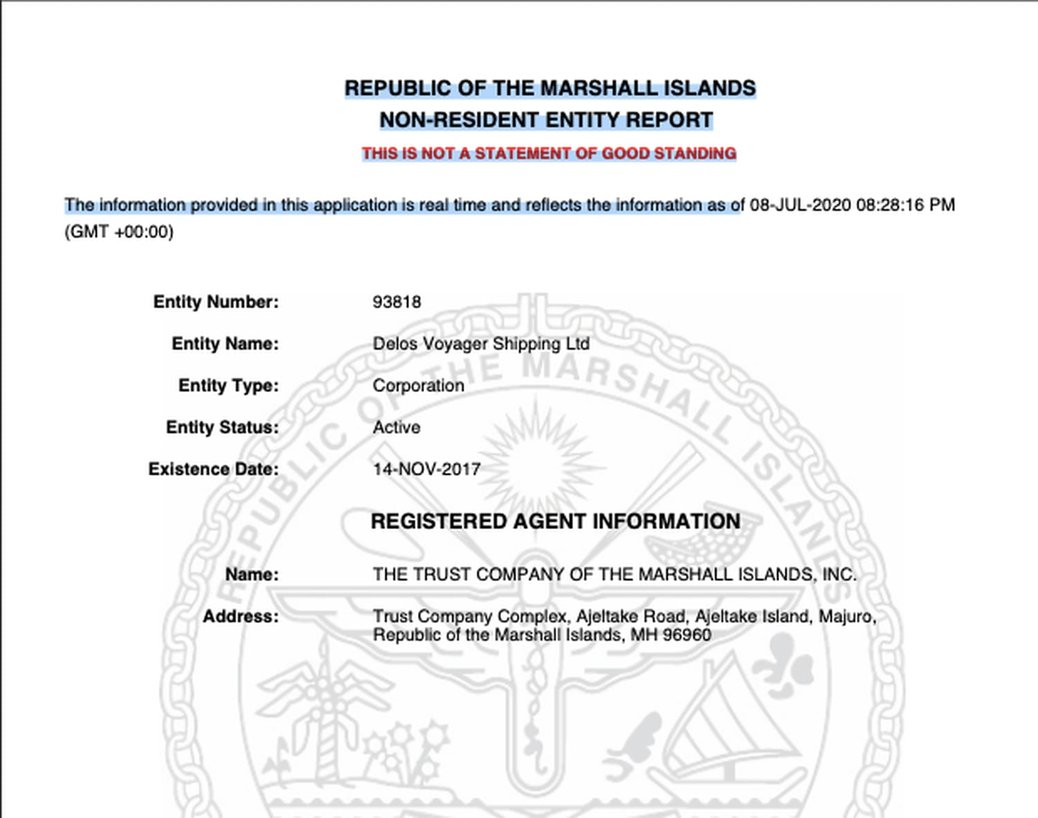 Acta constitutiva de Delos Voyager Shipping.