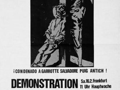 P&ograve;ster convocant a una manifestaci&oacute; el 16 de febrer de 1974 en suport a &ldquo;Salvadore&rdquo;, a Frankfurt.  crai-b. pavell&oacute; rep&uacute;blica (ub)