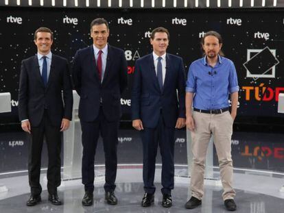 Los cuatro principales candidatos, en el debate de TVE del pasado abril.