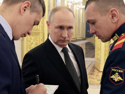 El presidente ruso, Vladímir Putin, durante un acto en el Kremlin, este viernes en Moscú.