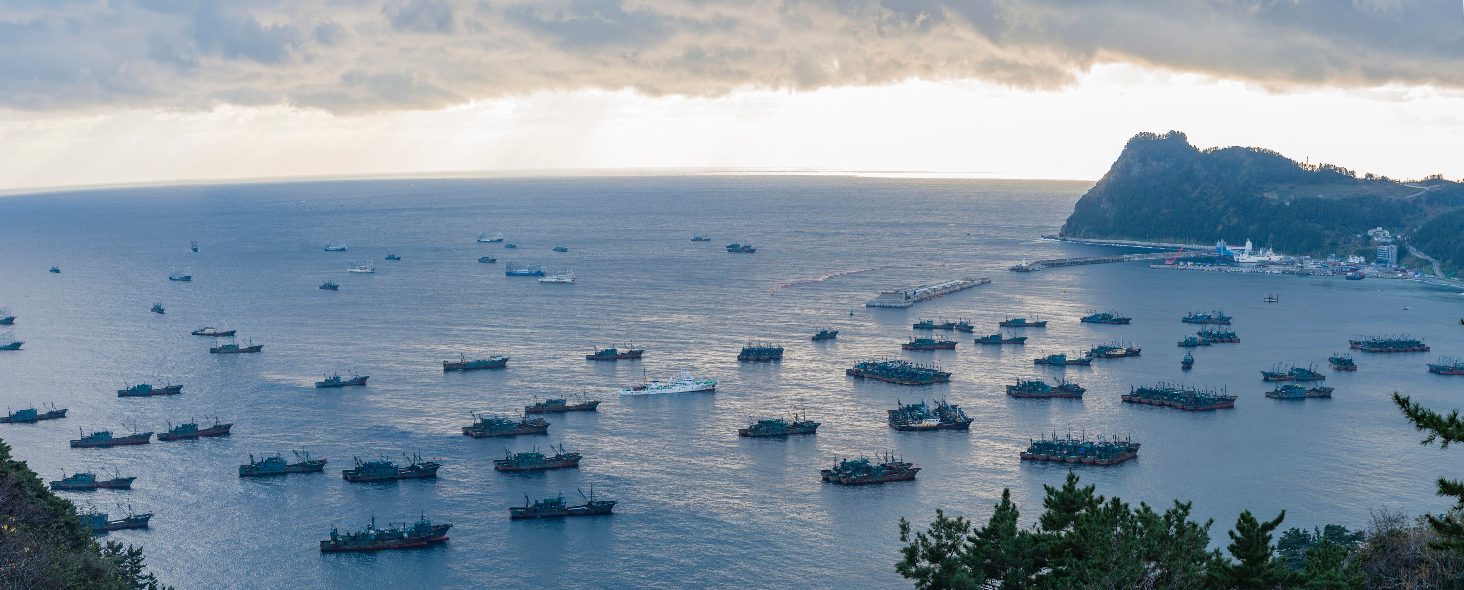 Una flota de barcos chinos de pesca de calamar en las aguas de la isla de Ulleung, en Corea del Sur, en mayo de 2019.