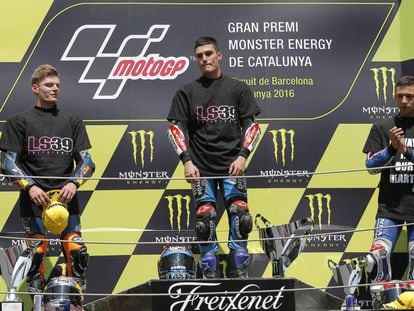 Podio de la carrera de Moto3 del GP de Catalunya.