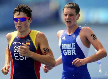 Javier Gómez Noya, durante la prueba de triatlón en los pasados Juegos Olímpicos de Pekín.