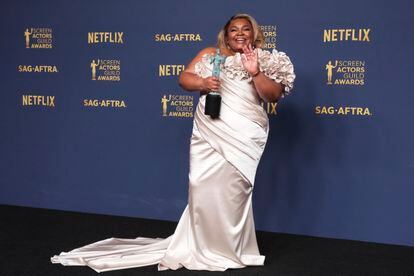 Da'Vine Joy Randolph, in the press room after winning the Actors Union Award for her role in 'Those Who Remain', on February 24, 2024.