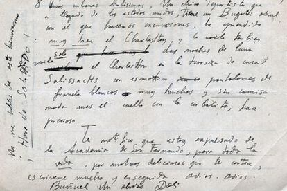 Una de las páginas de la carta de Dalí a Buñuel