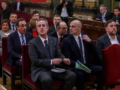 Imagen de los líderes independentistas juzgados en el Supremo, el día del inicio del juicio (el pasado 12 de febrero).