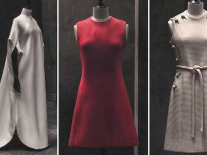 Algunos de los vestidos de Pertegaz que se mostrarán en la exposición que acoge la Sala Canal de Isabel II de Madrid.