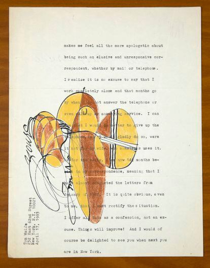 Carta de Tom Wolfe, con un dibujo.