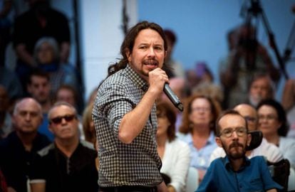 El líder de Podemos, Pablo Iglesias, durante un acto de precampaña en Madrid.