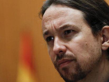 El secretario general de Podemos, Pablo Iglesias, durante una entrevista 