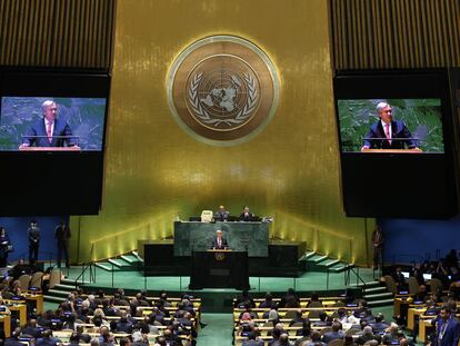 El secretario general de la ONU, António Guterres, se dirige al plenario de la 78ª Asamblea General, en Nueva York, este año.